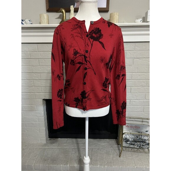 Vintage Y2K Women’s Small Cardigan Whimsigoth Red Rose Nina Leonard Wool Blend - Picture 1 of 5
